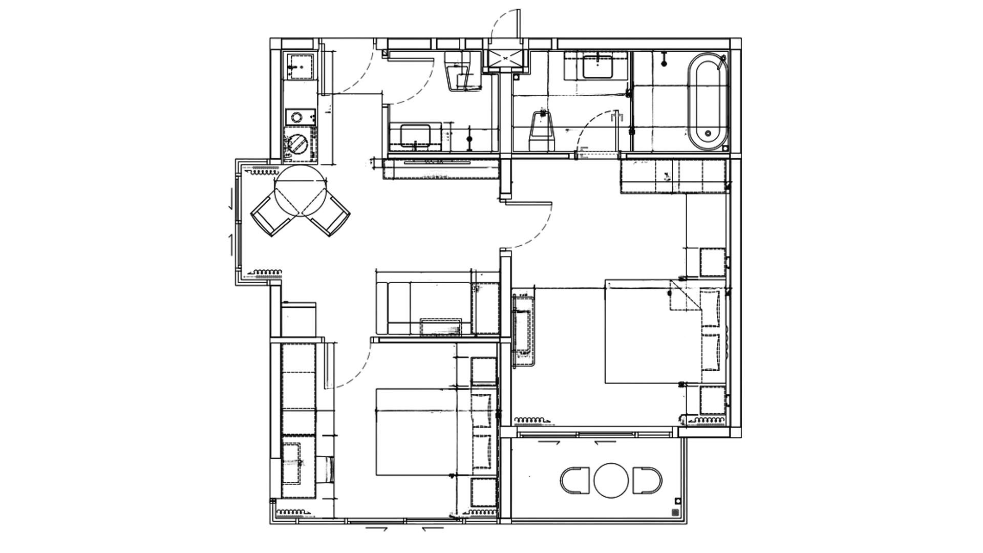 Планировка квартиры 2 спальни в ЖК One World One Home Condominium № 11008